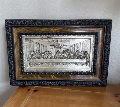 Vtg Made In Spain Aluminum Raised Relief The Last Supper Framed Wall Art 12x18