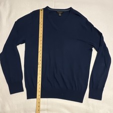 Suéter Banana Republic Para Hombre Mezcla de Lujo Cuello en V L Azul Marino Seda Algodón