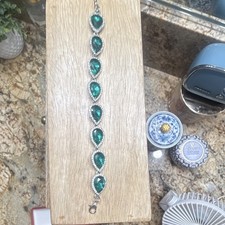 Silver-Tone Green Pear Crystal Tennis Chain B...