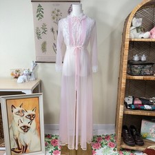 Vintage Miss Elaine Sheer Nylon Pengnoir Lace Robe Romantic Coquette Ethereal S
