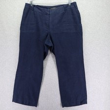 Talbots Pants Womens 14WP Linen Wide Leg Chino Casual Flat Front Dark Blue