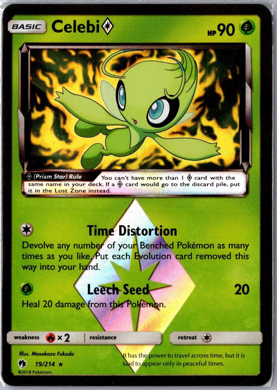 Celebi ◇ 19/214 Prism Star Rare Lost Thunder Pokemon Holo Near Mint