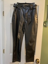 Express Faux Leather Black Ankle Length Trousers Sz 8 with Tie Faux Leather Belt