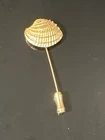 Vintage Trifari Gold Tone Shell Stick Pin Brooch Signed Nautical Lapel Jewelry
