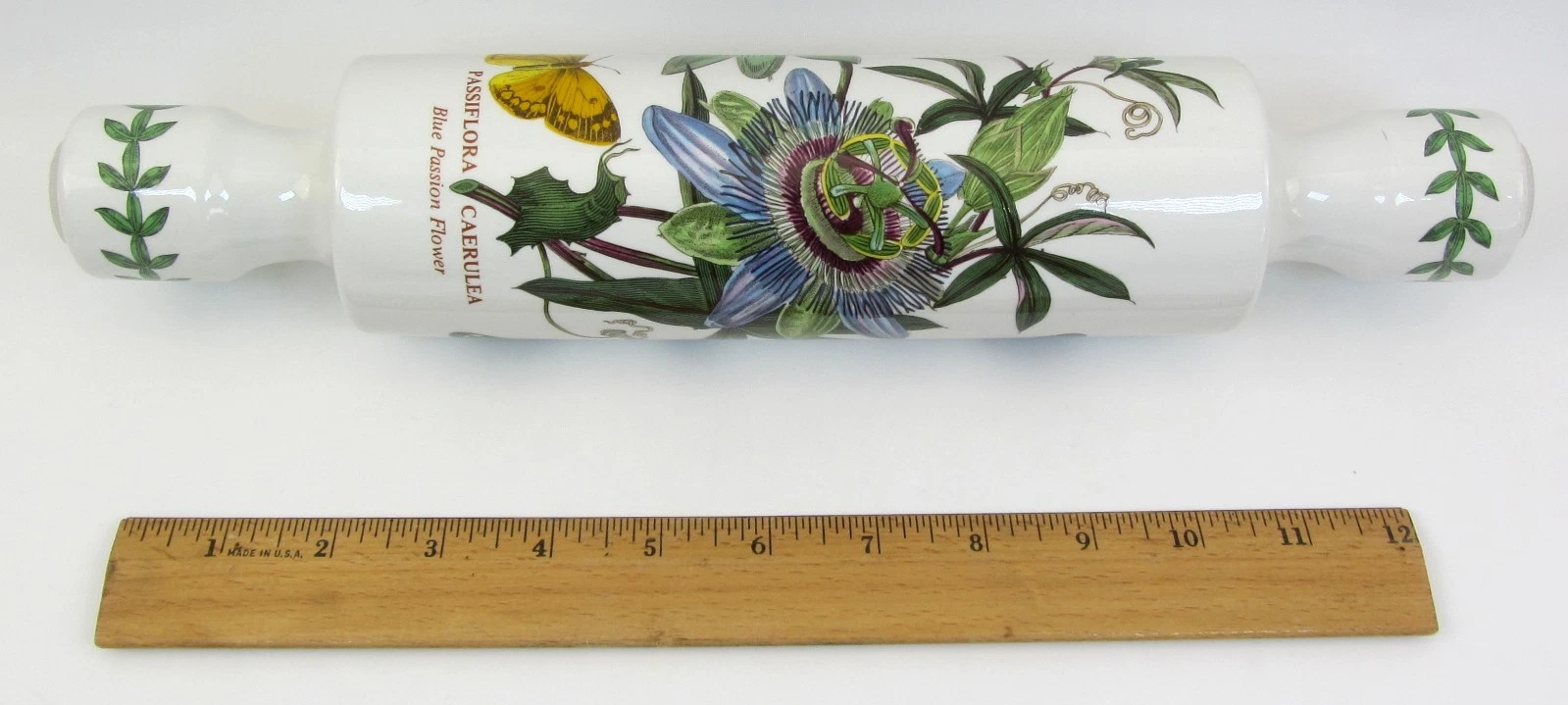 Vintage Portmeirion Botanic Garden Rolling Pin Blue Passion Flower Design 35 cm