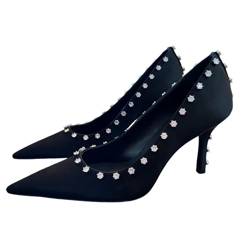 ALEXANDER WANG Delphine 85 décolleté con borchie in cristallo anni 80 formali NUOVE EU 38 5 US 8 5