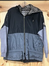 Buc-ees Windbreaker Jacket Black Grey Leopard Print Hooded Size Small