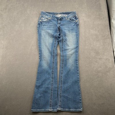 Maurices Flare Bootcut Y2K Jeans Sz 3/4L Blue Denim Fit Thick Stitch Low Rise