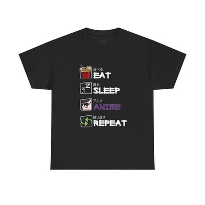 Eat Sleep Anime Repeat T-Shirt | Pixel Icons, Japanese Text