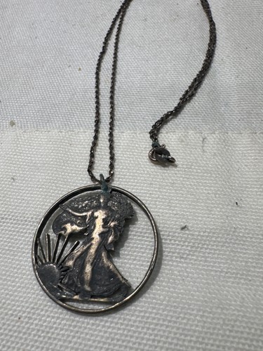 walking liberty cut coin pendant 925 chain marked canada