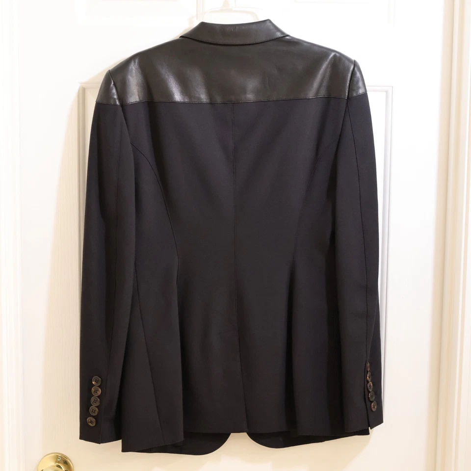 Burberry Blazer Poliéster Negro con Piel de Cordero Cuero Yugo y Cuello US 8/L Foto 2 de 4