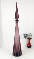 Empoli Ribbed Fluted 29" Amethyst Genie Bottle Decanter Made In Italy Colony 