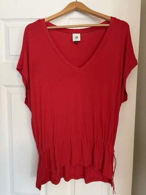 Cabi High Low Red Top Sz Medium Cinched Waist Breezy Soft Lightweight W6