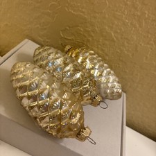 3 Gold Silver Glass Glitter Pinecone Two Tone Ornaments Set 3. 4 a70