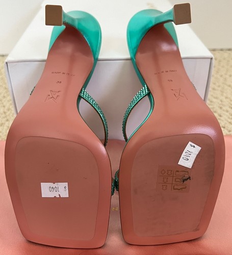 NIB Amina Muaddi Adriana Caribbean Blue Leather Crystal Mule Pumps Sz 36 6 $1040 - Picture 19 of 20