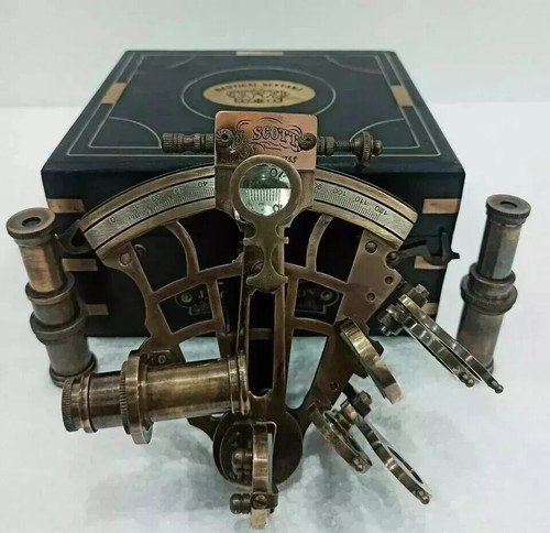 J.SCOTT Antique Sextant Nautical Brass Astrolabe Working Marine Vintage Box - Picture 3 of 8