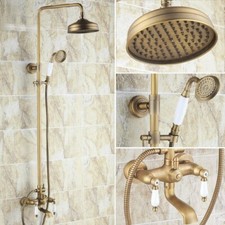 Bathroom Antique Brass Shower Faucet Wall Mounted Head Hand Spray Mixer Set