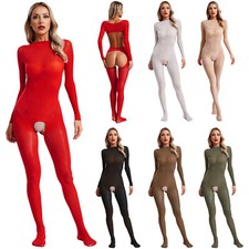 Women Jumpsuit Shiny Stockings Footed Full Length Bodysuit Bodysuit Transparent
