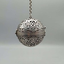 Old tibet silver handcarved Hollowed out flowers bird Snuff bottle Censer f512