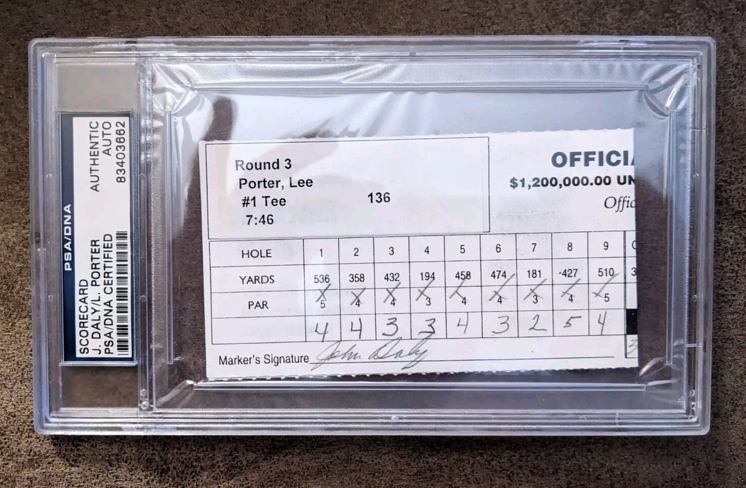 John Daly Autographed Signed & LEE PORTER Scorecard PSA/DNA Certified Authentic 