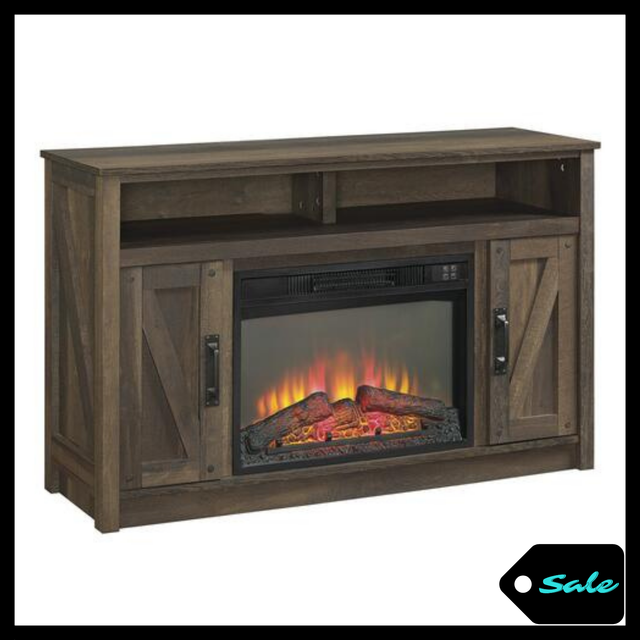 48" Laminate Aged Oak Farmstead Electric Fireplace Entertainment Center