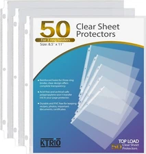 50 Pack Clear Page Protectors Plastic Sleeves for 3 Ring Binder Top-Loading