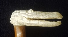 Antique Walking Stick Cane with handle depicting a crocodile head. Handcrafted.