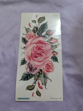 Pink Rose Bouquet Temporary Tattoo - Elegant Floral Body Art Design QC-701 