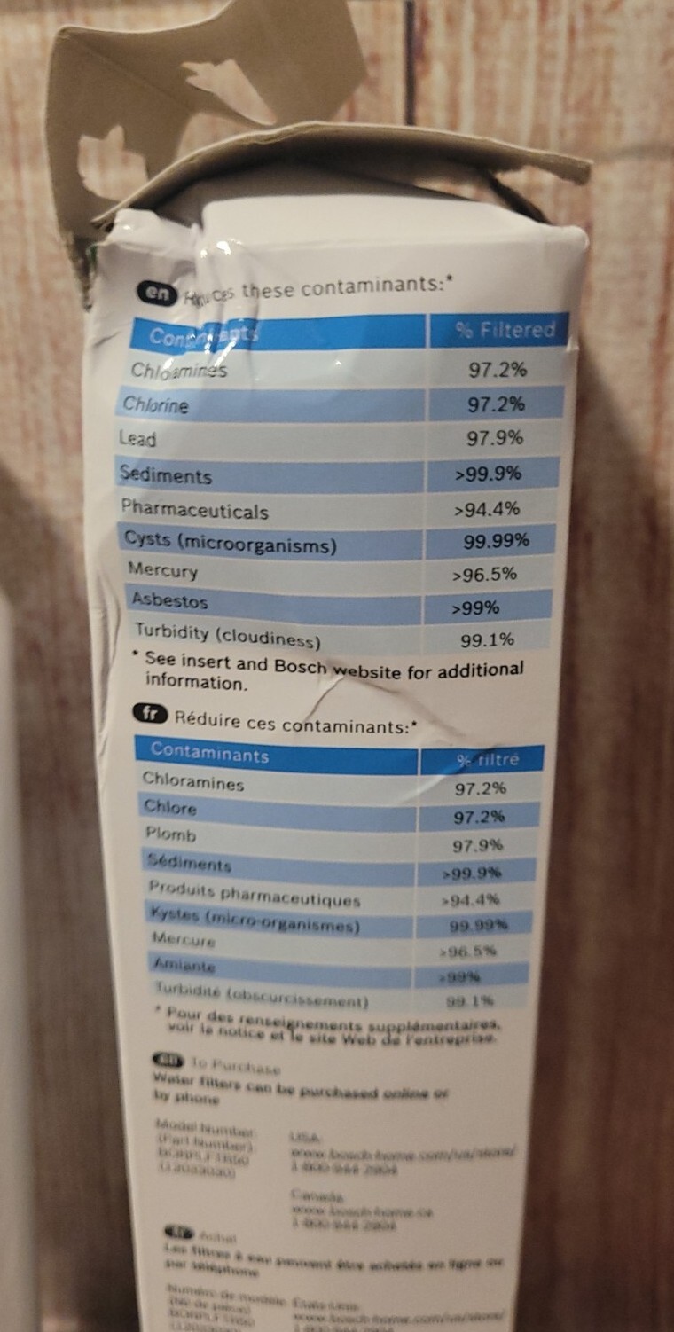 1 PACK Bosch Ultra Clarity Pro BORPLFTR50 Water Filter White WFS200MF