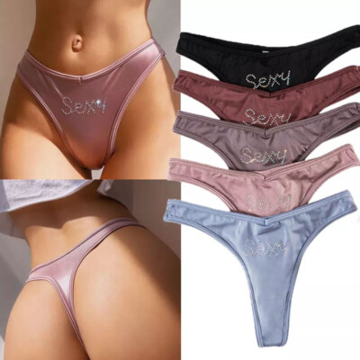 5pack Lot Sexy Women Brief Satin Panties Thongs G-string Bikini Underwear T-back