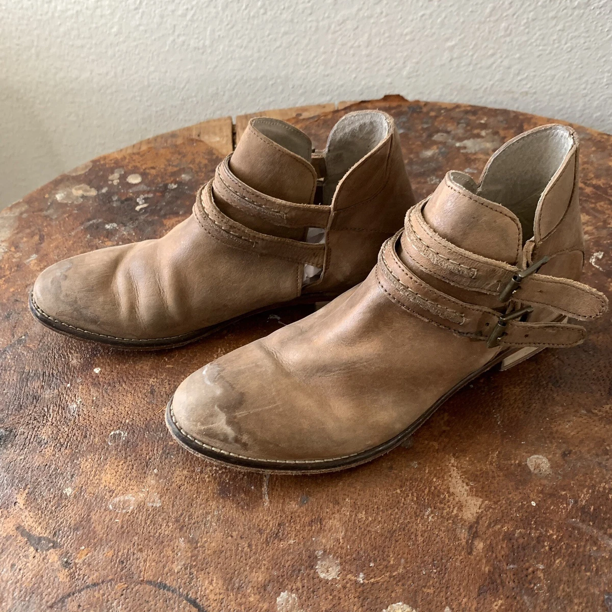 Free People Braeburn Distressed Ankle Boot Booties 37 7 Antiqued Taupe