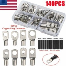 140pcs Copper Lugs Ring Terminals Bare Battery Welding Crimp Wire Connectors Kit