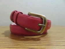 WOMEN GENUINE RED LEATHER NARROW BELT GOLD BUCKLE SMALL 27-31 INCHES