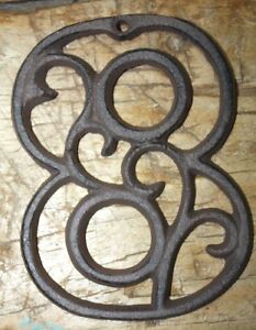 Cast Iron Metal Address Numbers Rustic Brown Modern Narrow Style #2