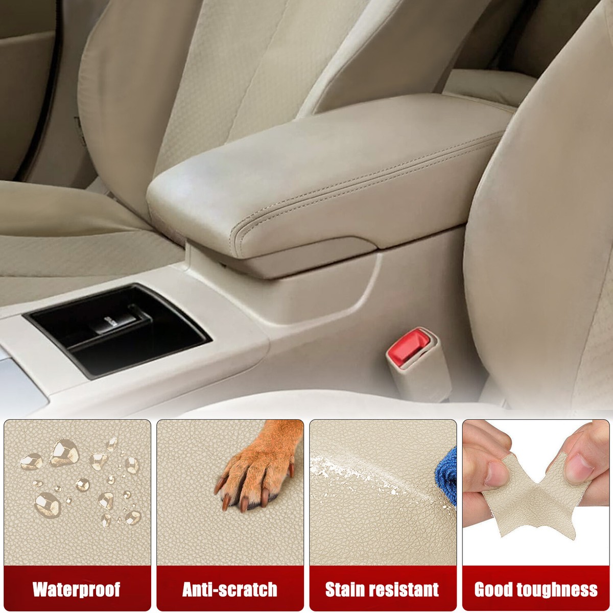 2002 Toyota Camry Interior Door Handle Gray Leather Console Lid Cover For 2007-2011 Toyota Camry | Center Armrest Skin, Waterproof Toyota Camry 2009 Accessories - Foto 6