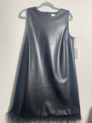 FORCYNTHIA FAUX LEATHER DRESS WITH FEATHERS L NWT PARTY CHRISTMAS | eBay