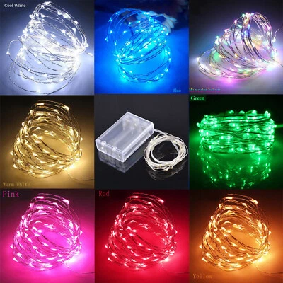 20/30/50/100 LED Batterie Micro Riz Câble Cuivre Fairy Fil Feux Fête Lampe L - Photo 1/4