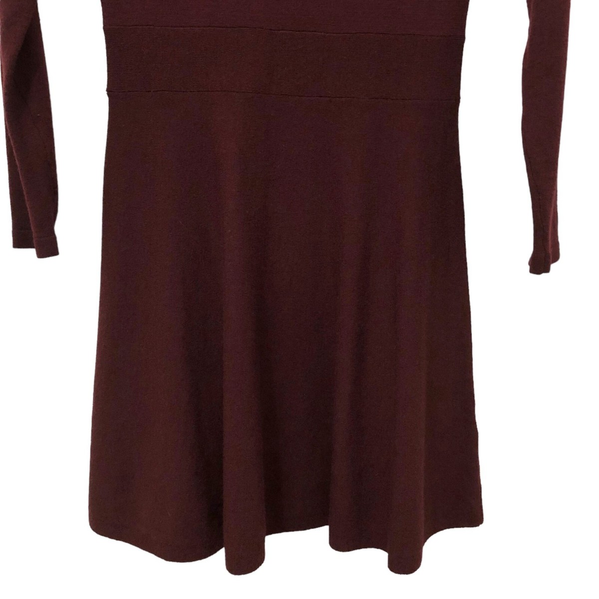 Theory Solid Deep Burgundy Mock-neck Long Sleeve Fit & Flare Dress S