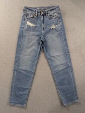 American Eagle Jeans Womens Size 4 Blue Classic Mom Straight Distressed Whiskers