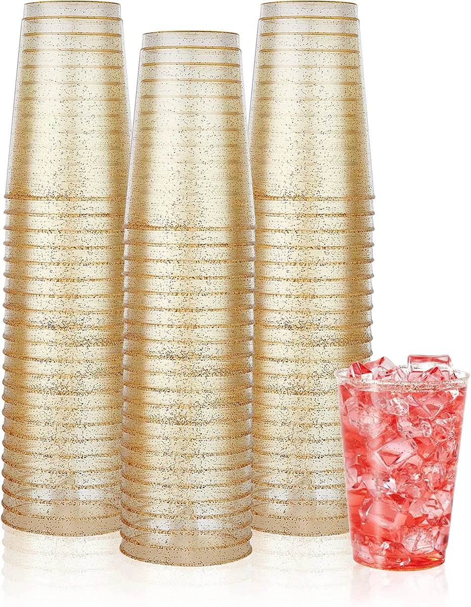150 Pack 12 OZ Gold Glitter Plastic Cups Hard Gold Plastic Cups