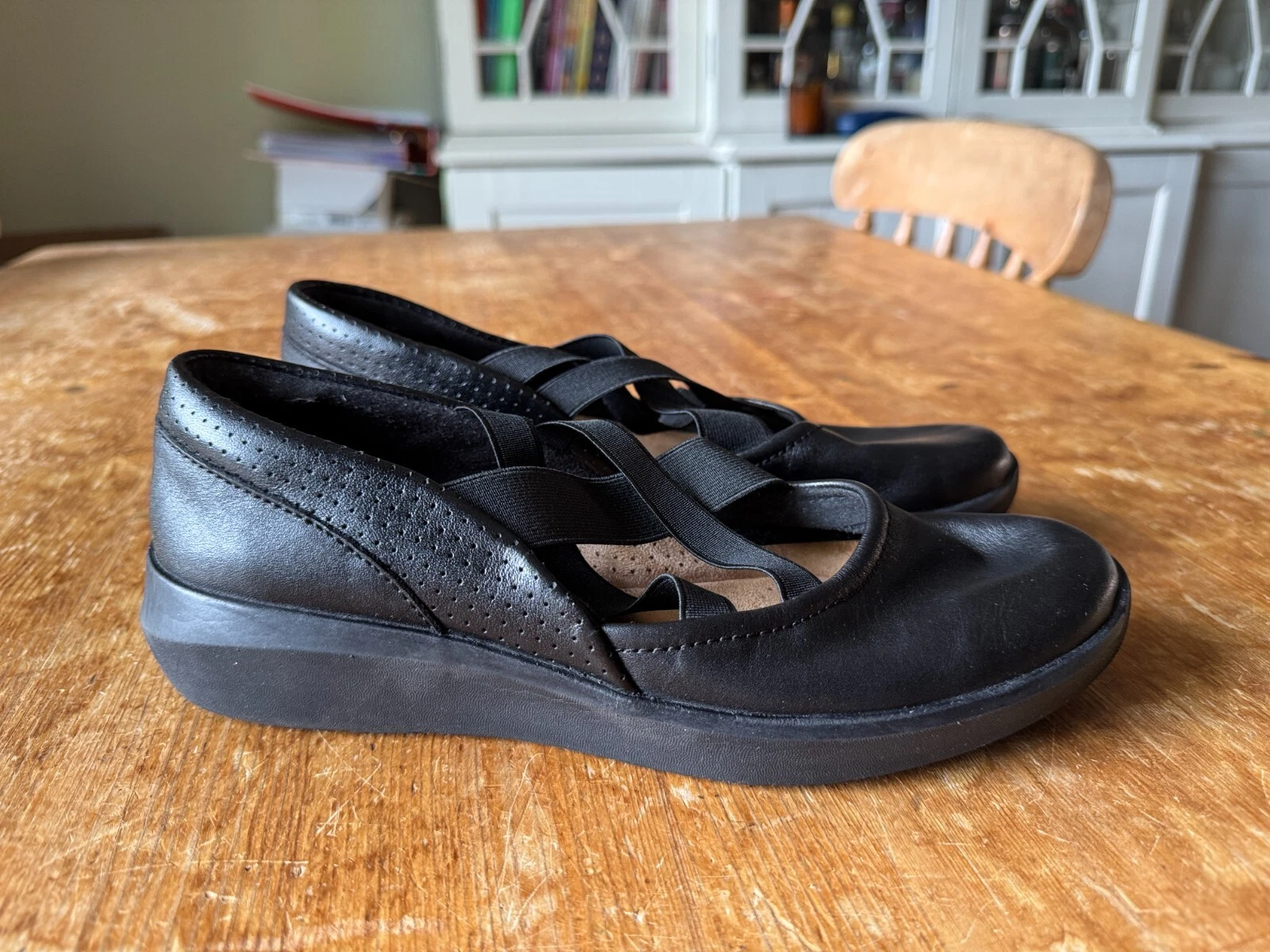 SCARPE DA GINNASTICA DONNA CLARKS NERE IN PELLE UK 5 5 D SLIP ON FLATS