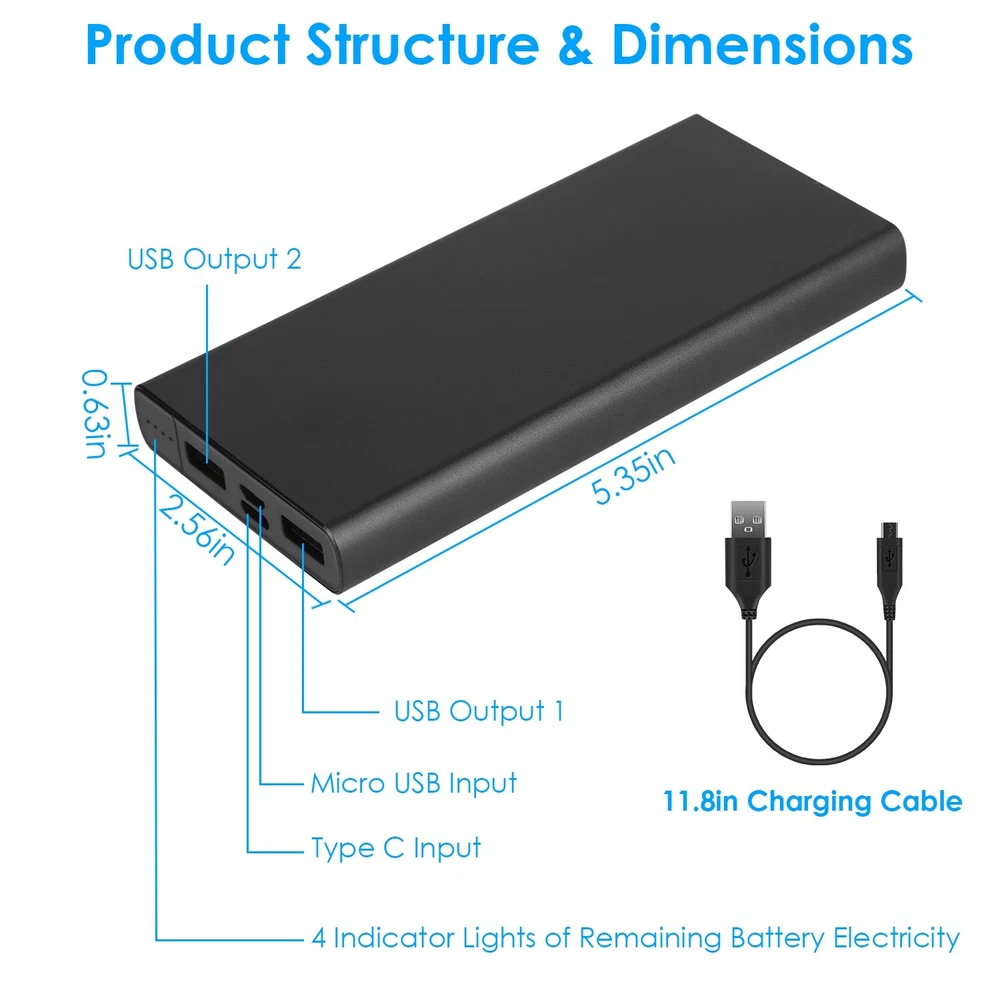 20000mAh Power Bank with Dual USB Ports for Fast Phone Charging