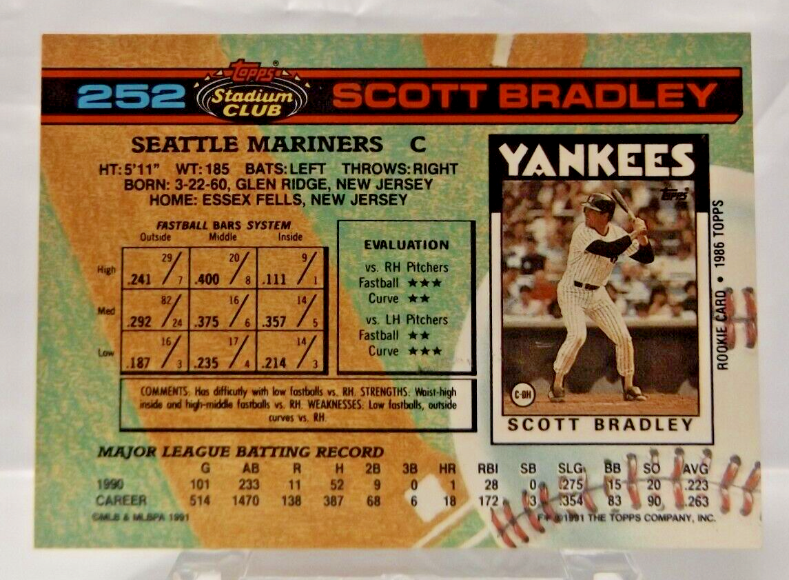 1991 Topps Stadium Club #252 - Scott Bradley - Seattle Mariners