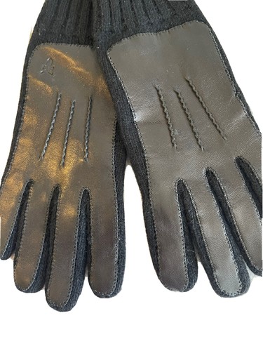 Frye Gloves Black Leather Patch Knit Lambs Wool Logo L / XL Brand NEW - Picture 5 of 8
