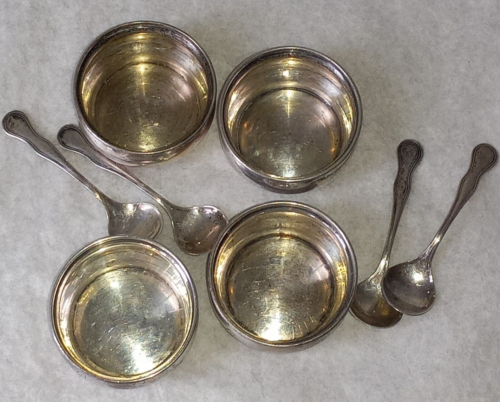 4 ANTIQUE WEBSTER STERLING SILVER OPEN SALT CELLARS & SPOONS - Picture 4 of 11