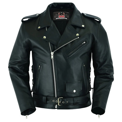 Men’s Leather Jacket Premium Classic Style Motorcycle Rider Jacket BLK ...