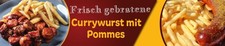 Banner 2,5m 'Frisch gebratene Currywust mit Pommes' XXL Werbung PVC-Plane Imbiss