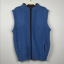 L.L. Bean Men's Waterfowl Sweater Vest 100% Merino Lambswool Zip Up Blue SZ XL