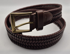 Fossil Maddox Braided Leather Belt Mens Size 36 Herringbone Brown Brass Buckle