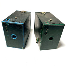 LOT of 2 Kodak Brownie No. 2A Model C Box Cameras Green Blue Antique Film
